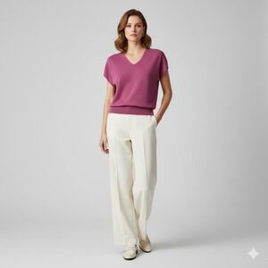 OPAQUE CLIP Tokyo V Neck Cap Sleeve Knit Top Magenta Size S